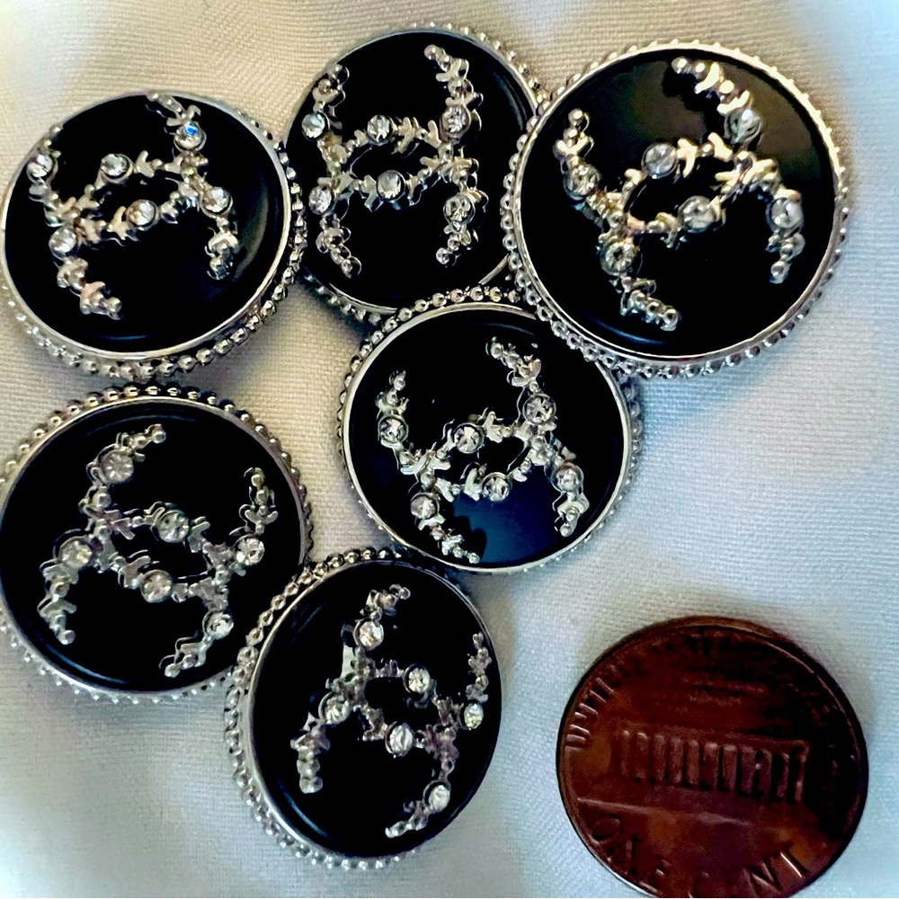 🤩 CC Style (set 6)22mm/Black on Silver/SmStones/Pretty design/weight👍Shank…